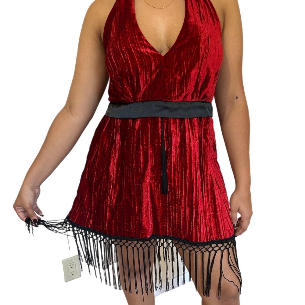 Vintage dress barn velvet fringe dress